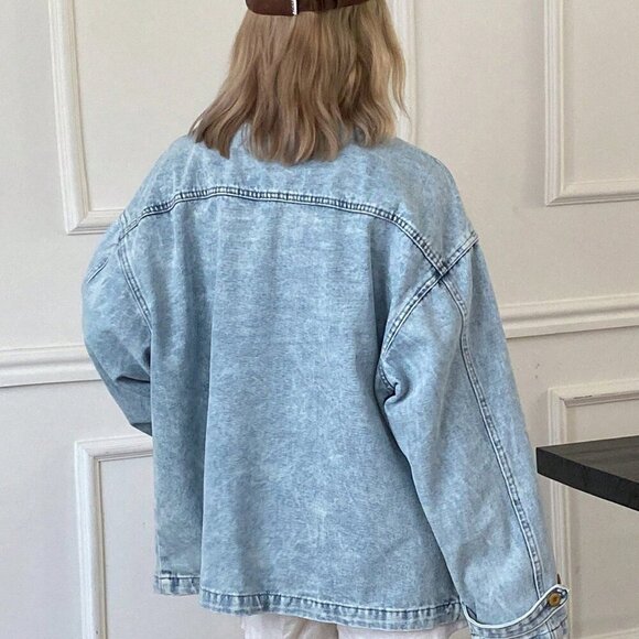 Medium Wash Casual Women's Contrast Color Collar Denim Jacket - Picture 5 of 6